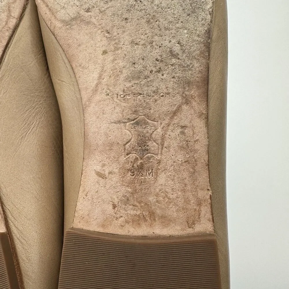 Tory Burch Nude Leather Ballet Flats Square Toe Size 9 1/2M Women’s